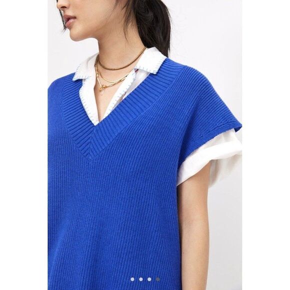 Anthropologie Classic V-Neck Royal Blue 100% Cotton Vest One Size - Picture 4 of 4